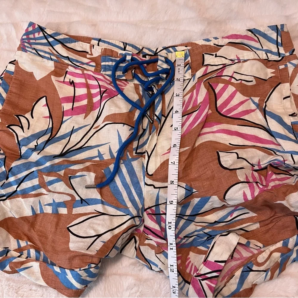 J. Crew 6 Tan Blue Preppy Tropical Cruise Vacation Lace Up Linen Beach Shorts
